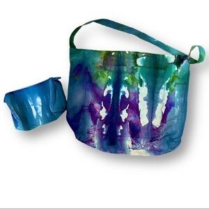 Tie dyed cross body reusable messenger tote and makeup bag